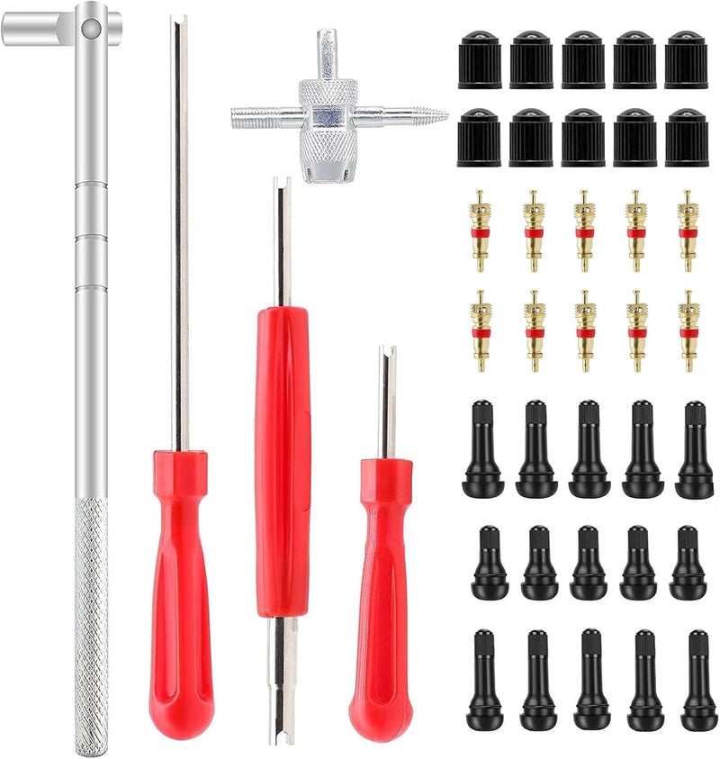 ZHSMS Valve Stem Puller Installer Tool, 5Pcs TR412, 5Pcs TR413, 5Pcs TR414 Tire Snap in Short Rubber Valve Stem, 4 Way Valve Core Remover, Single Head Tire Valve Core Remover Installer Tool(40Pcs) - Image 1